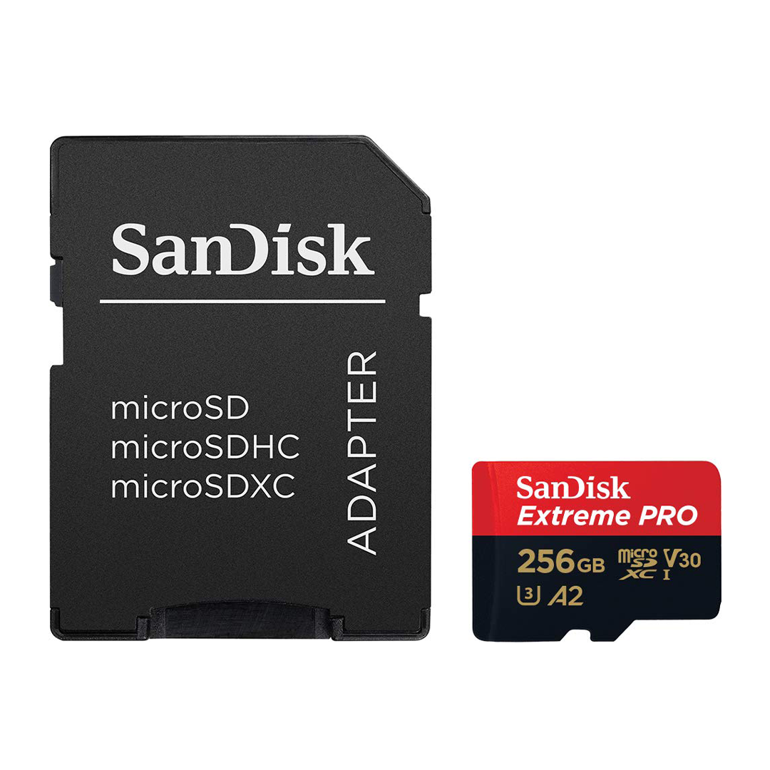 SanDisk Extreme Pro 256GB microSDXC UHS-I، V30، قراءة 200 ميجابايت/ثانية، كتابة 140 ميجابايت/ثانية، بطاقة ذاكرة لفيديو 4K على الهواتف الذكية وكاميرات الحركة والطائرات بدون طيار SanDisk Extreme Pro 256GB microSDXC UHS-I، V30، قراءة 200 ميجابايت/ثانية، كتابة 140 ميجابايت/ثانية، بطاقة ذاكرة لفيديو 4K على الهواتف الذكية وكاميرات الحركة والطائرات بدون طيار